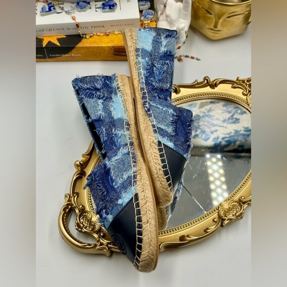 🆕 TORY BURCH 🧿 NWOB Colourblock Frayed Denim Espadrilles, Sz US 10 - Picture 9 of 16